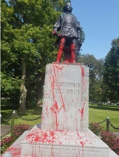 vandalized Columbus statue